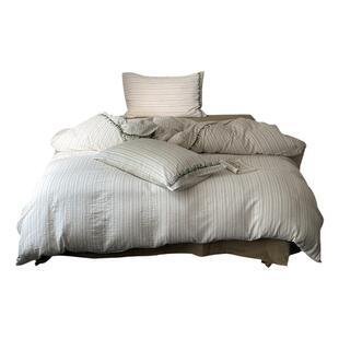 Retro|日系简约条纹双层纱全棉四件套小清新复古色织纯棉床上用品