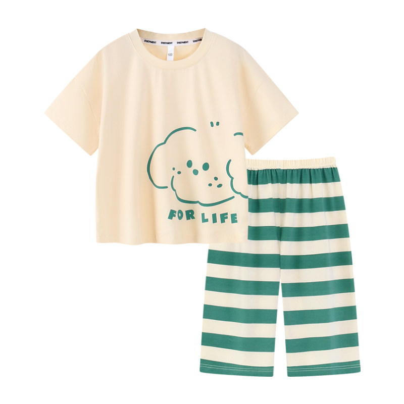 安之伴童装夏季新品5A莱赛尔婴儿棉睡衣女童卡通七分裤家居服套装