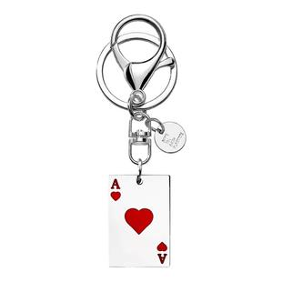 嘻哈潮流爱心红桃A创意扑克牌钥匙扣挂件打牌幸运星不锈钢挂饰品