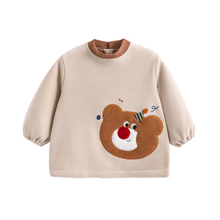 女童奥粒绒罩衣长袖冬季羽绒服防脏罩衫宝宝幼儿园可爱反穿吃饭衣