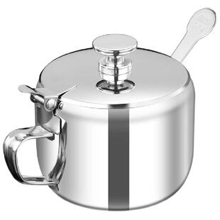 翻盖式304不锈钢调味瓶罐厨房辣椒油罐盐罐带勺带手把调料盒罐子