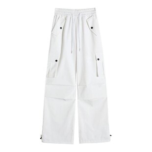 工装裤女款2026新款夏美式高腰宽松显瘦白色阔腿休闲速干运动裤子