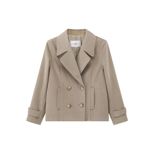 奈格薇儿小个子浅咖色短款毛呢外套女2025新款秋冬设计感呢子大衣