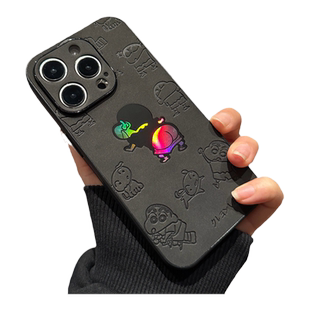 蜡笔小新适用苹果17手机壳iPhone16promax镭射13黑色高级12可爱11男17air小众卡通14pm新款15pro羊巴皮保护套