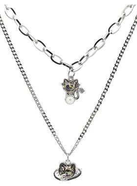 豹纹猫咪项链吊坠饰品毛衣链