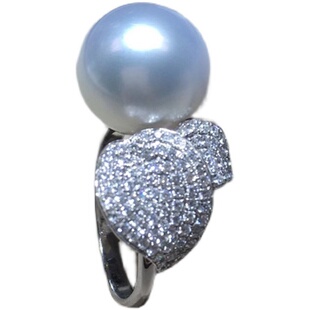 吉尔德维纳斯冷光澳白珍珠戒指 南洋海水白珠戒指 18K金钻石镶嵌