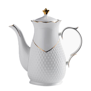 高档黄金边陶瓷冷水壶大茶壶咖啡壶北欧式酒店大容量耐热水具
