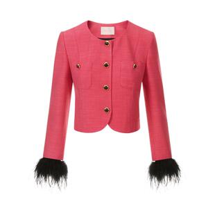 LIME莱茵优雅小香风套装新款轻奢可拆卸毛边千鸟格外套半裙