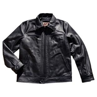 布拉德皮特【国产头层牛皮】男翻领修身真皮衣