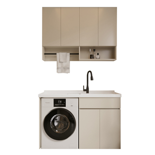 04日丰阳台洗衣机柜定制不锈钢伴侣洗手洗衣池搓板台盆一体组合柜