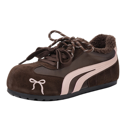 加绒圆头系带德训鞋舒适保暖