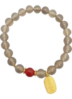 天然灰玛瑙圆珠手串搭配葫芦