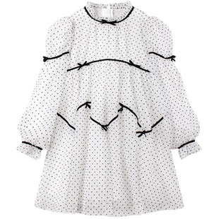 女童植绒波点网纱连衣裙长袖女孩子甜美可爱裙子中大儿童公主裙