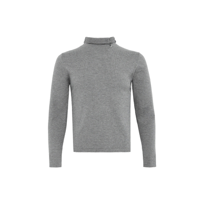 卷边斜门襟设计高领打底针织衫