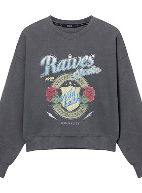 RAIVE宽松logo玫瑰印花圆领卫衣