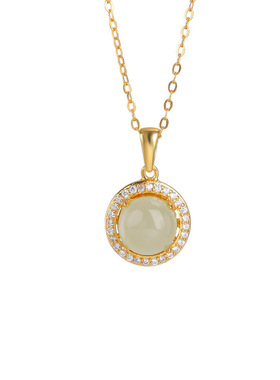 山予棠S925纯银镀金和田玉晴水玉圆形贵气小巧气质简约时尚感吊坠