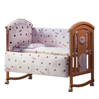 牧童坊婴儿床宝宝床实木无漆摇床新生可移动多功能bb儿童拼接大床