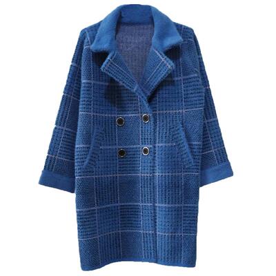 貂绒格子加厚中长款百搭女士毛衣