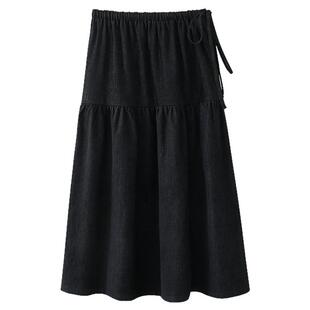 夕蒙2025新款冬季韩系气质裙子绝美小个子巨好看高腰黑色半身裙女