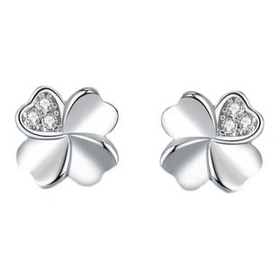 中国黄金央创银四叶草耳钉耳饰耳环999足银女送女友生日礼物女生