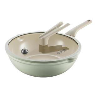 炊大皇钛锅纯钛炒锅陶瓷无涂层不粘蒸锅平底煎锅家用电磁炉煤气灶