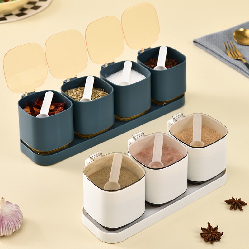 调料组合套装一体多格格厨房盒佐料盖带家用放盐密封带调料多勺子