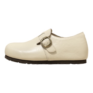 白色厚底勃肯鞋女2026新款春季乐福单鞋内增高真皮纯色复古小皮鞋