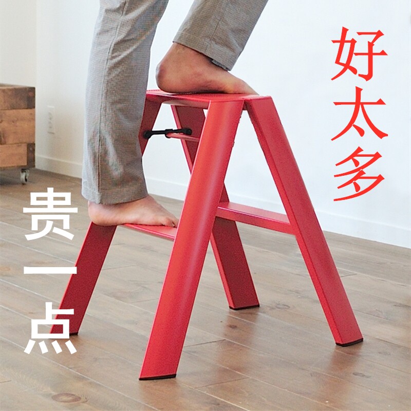 小梯子家庭用折叠梯三步铝合金加厚人字梯乔迁红色爬梯伸缩置物架