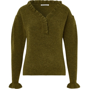 【季末折扣】WMWM 秋冬女荷叶边圈圈针织绿色上衣