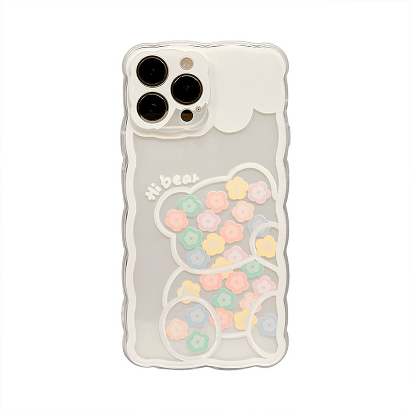 ins韩风花朵熊适用iPhone16/15/14Promax苹果13手机壳11清新XS