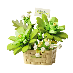 月光社积木花繁花秘语花篮小颗粒积木拼装玩具diy生日礼物送闺蜜