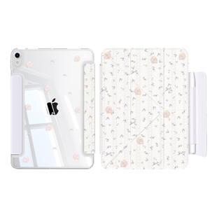 兴菲iPad11保护壳全包边真机开模搭扣笔袋Air7代11英寸彩绘亚克力防弯3Y折2025无笔槽硬壳防摔苹果10紫色小兔