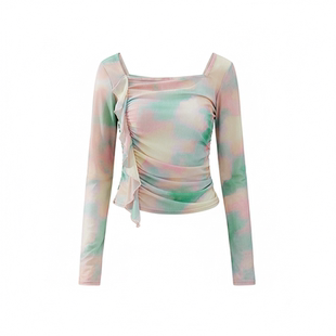 3103舞蹈服女现代形体晕染网纱中国古典飘逸跳舞成人长袖练功上衣