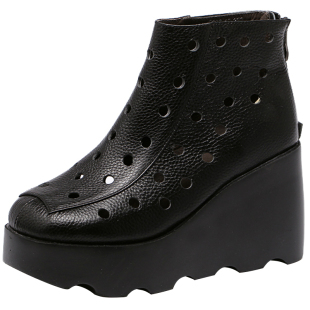 短靴女2026年春季新款短靴真皮牛皮坡跟厚底高帮马丁靴女复古女靴