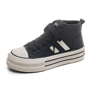 人本棉鞋女款2026新款ins潮厚增高百搭春秋季复古情侣高帮帆布鞋