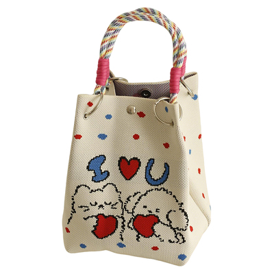 新款日韩ins可爱卡通针织手提包外出便携流行托特手拎方包手提袋