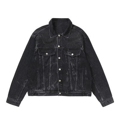 Makemore复古做旧美式黑牛仔夹克