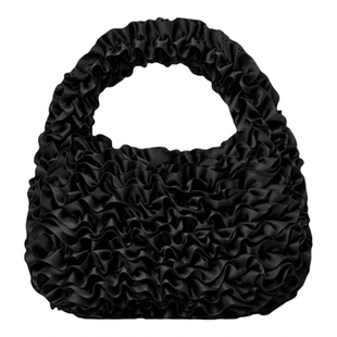 橙子少女韩国小众设计黑色褶皱腋下包包女新月形高级感缎面半月包