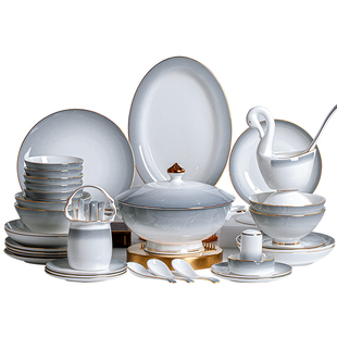 景德镇陶瓷碗盘家用2026新款高颜值骨瓷餐具套装轻奢乔迁陶瓷碗筷