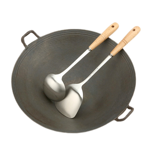 SUS304不锈钢锅铲家用 榉木柄铲勺 加厚防烫木把中式铁锅炒勺子