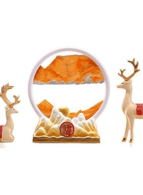 招财鹿流沙画摆件家居客厅