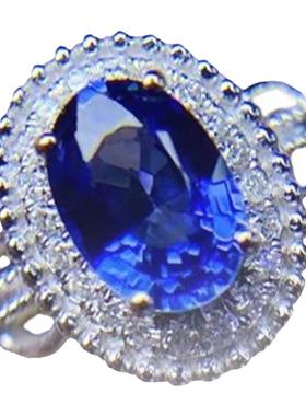 天然无烧蓝宝石戒指女18K金镶嵌