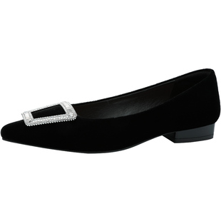 自由姿色浅口单鞋女春秋季气质优雅水钻方扣平底鞋女低跟尖头女鞋