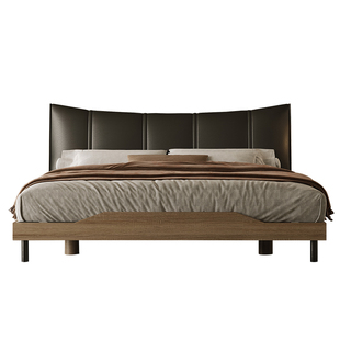 2025新款大气中古复古实木真皮软床主次卧头层牛皮青皮高脚女生