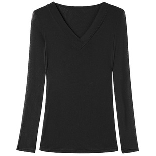 高端品牌形体服上衣弹力女网纱打底衫2025新款秋季舞蹈服v领纱t恤