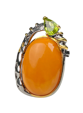 吕如曼925银蜜蜡镶嵌椭圆女2025新款胸针送女朋友礼物银镶吊坠