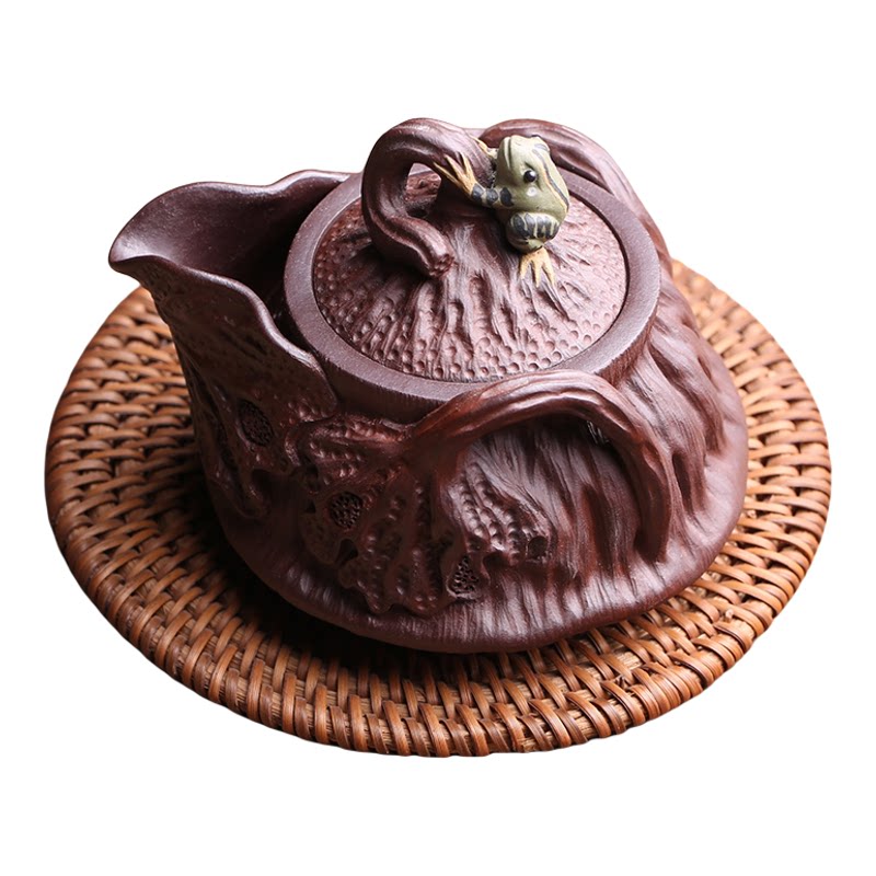 宜兴紫砂壶青蛙莲蓬手抓壶