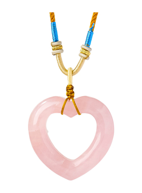 天然粉水晶爱心吊坠镂空项链