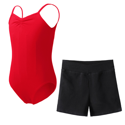 儿童舞蹈服红色吊带练功服套装