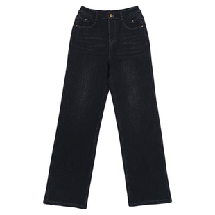 无色无味牛仔裤女2025新款加绒直筒裤子高腰大码阔腿裤女款休闲裤